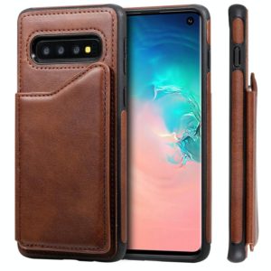 For Galaxy S10 Shockproof Calf Texture Protective Case with Holder & Card Slots & Frame(Coffee) (OEM)