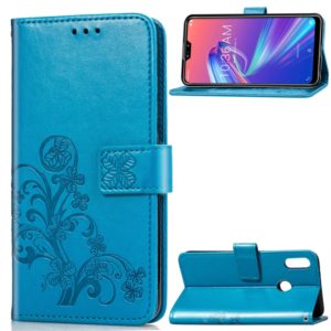 Lucky Clover Pressed Flowers Pattern Leather Case for ASUS ZB633KL, with Holder & Card Slots & Wallet & Hand Strap (Blue) (OEM)