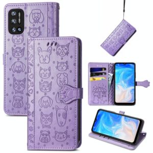 For Doogee N40 Pro Cat and Dog Embossed Horizontal Flip Phone Leather Case with Holder & Card Slot & Wallet & Lanyard(Purple) (OEM)