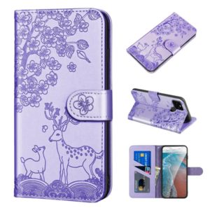For Google Pixel 4a 5G Sika Deer Embossing Pattern Horizontal Flip PU Leather Case with Holder & Card Slot & Wallet & Photo Frame(Purple) (OEM)