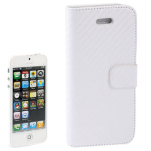 Carbon Fiber Texture Flip Leather Case for iPhone 5 & 5s & SE & SE (White) (OEM)