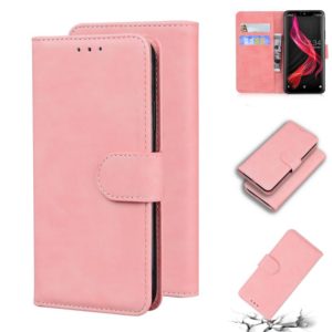 For Sharp Aquos Zero Skin Feel Pure Color Leather Phone Case(Pink) (OEM)