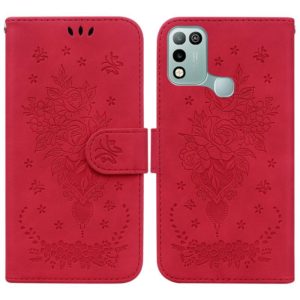 For Infinix Hot 10 Play / Smart 5 India Butterfly Rose Embossed Leather Phone Case(Red) (OEM)
