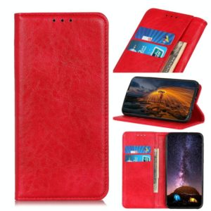 For iPhone SE 2022 / SE 2020 Magnetic Suction Crazy Horse Pattern PU Left and Right Open with Bracket and Card Slot and Wallet(Red) (OEM)