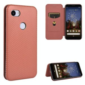 For Google Pixel 3a Carbon Fiber Texture Horizontal Flip TPU + PC + PU Leather Case with Card Slot(Brown) (OEM)
