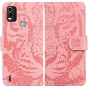 For Nokia C21 Plus Tiger Embossing Pattern Horizontal Flip Leather Phone Case(Pink) (OEM)