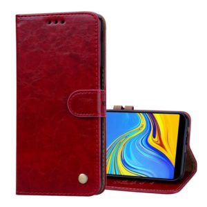 Business Style Oil Wax Texture Horizontal Flip Leather Case for Galaxy J6+, with Holder & Card Slots & Wallet (Red) (OEM)