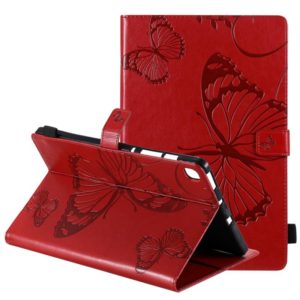 For Samsung Galaxy S6 Lite P610 Pressed Printing Butterfly Pattern Horizontal Flip Leather Case with Holder & Card Slots & Wallet & Sleep / Wake-up Function (Red) (OEM)
