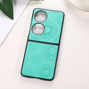 For Huawei P50 Pocket Sunflower Pattern PU+TPU+PC Shockproof Phone Case(Baby Blue) (OEM)