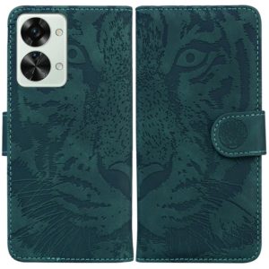 For OnePlus Nord 2T Tiger Embossing Pattern Horizontal Flip Leather Phone Case(Green) (OEM)