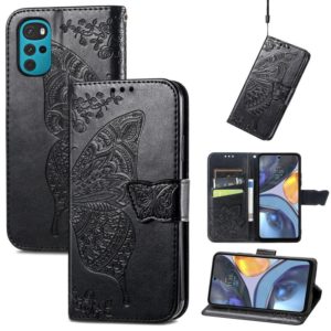 For Motorola Moto G22 Butterfly Love Flower Embossed Leather Phone Case(Black) (OEM)
