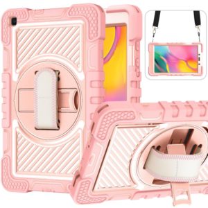 For Samsung Galaxy Tab A 8.0 2019 T290 360 Degree Rotation Contrast Color Shockproof Silicone + PC Case with Holder & Hand Grip Strap & Shoulder Strap(Rose Gold) (OEM)
