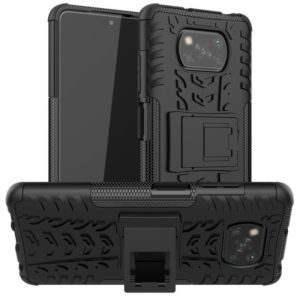 For Xiaomi Poco X3 Tire Texture Shockproof TPU+PC Protective Case with Holder(Black) (OEM)