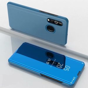 For Galaxy A10s Plated Mirror Horizontal Flip Leather Case with Holder(Blue) (OEM)