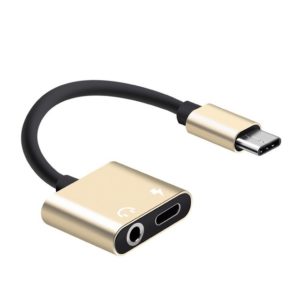 USB-C / Type-C to 3.5mm Aux + USB-C / Type C Earphone Adapter Charger Audio Cable (gold) (OEM)