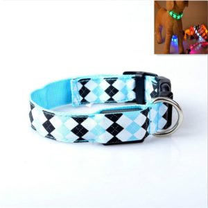 Plaid Pattern Rechargeable LED Glow Light Leads Pet Dog Collar for Small Medium Dogs, Size:S(Blue) (OEM)