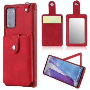 For Samsung Galaxy Note20 Shockproof Protective Case with Mirror & Card Slot & Short Lanyard(Red) (OEM)