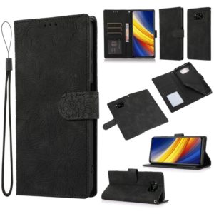 For Xiaomi POCO X3 NFC / X3 Pro / X3 Skin Feel Embossed Sunflower Horizontal Flip Leather Case with Holder & Card Slots & Wallet & Lanyard(Black) (OEM)
