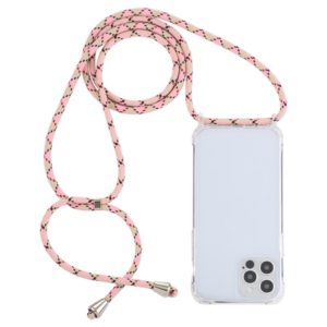 For iPhone 12 Pro Max Transparent Acrylic Airbag Shockproof Phone Protective Case with Lanyard(Pink Apricot Coffee) (OEM)