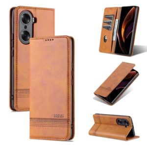 For Honor 60 Pro AZNS Magnetic Calf Texture Horizontal Flip Leather Phone Case(Light Brown) (AZNS) (OEM)