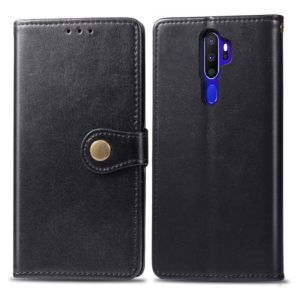 For OPPO A5 2020 / A9 2020 Retro Solid Color Leather Buckle Phone Case with Lanyard & Photo Frame & Card Slot & Wallet & Stand Function(Black) (OEM)