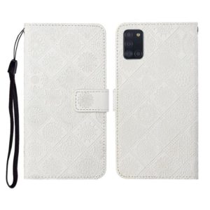For Samsung Galaxy A31 Ethnic Style Embossed Pattern Horizontal Flip Leather Case with Holder & Card Slots & Wallet & Lanyard(White) (OEM)