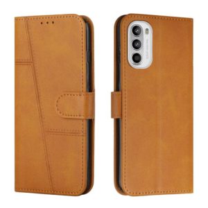 For Motorola Moto G52 Stitching Calf Texture Buckle Leather Phone Case(Yellow) (OEM)