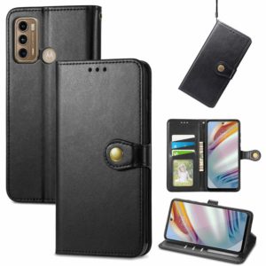 For Motorola G60 Solid Color Leather Buckle Phone Case with Lanyard & Photo Frame & Card Slot & Wallet & Stand Function(Black) (OEM)