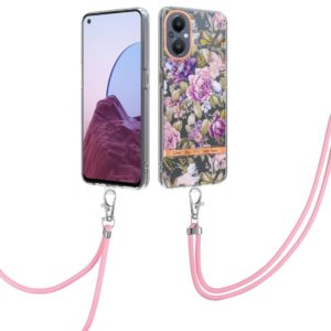 For OnePlus N20 5G Flowers Series TPU Phone Case with Lanyard(Purple Peony) (OEM)