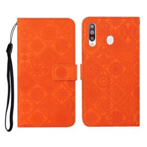 For Samsung Galaxy A20s Ethnic Style Embossed Pattern Horizontal Flip Leather Case with Holder & Card Slots & Wallet & Lanyard(Orange) (OEM)
