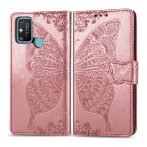 For Huawei Honor 9A Butterfly Love Flower Embossed Horizontal Flip Leather Case with Bracket / Card Slot / Wallet / Lanyard(Rose Gold) (OEM)