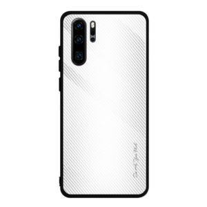 For Huawei P30 Pro Texture Gradient Glass Protective Case(White) (OEM)