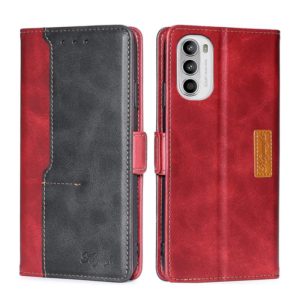 For Motorola Moto G52 4G/G82 5G Contrast Color Side Buckle Leather Phone Case(Red + Black) (OEM)