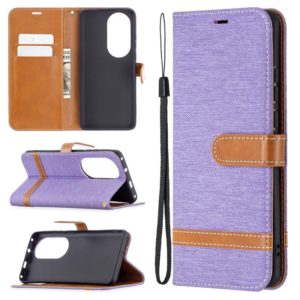 For Huawei P50 Pro Color Matching Denim Texture Horizontal Flip Leather Case with Holder & Card Slots & Wallet & Lanyard(Purple) (OEM)