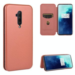 For OnePlus 7T Pro Carbon Fiber Texture Horizontal Flip TPU + PC + PU Leather Case with Card Slot(Brown) (OEM)