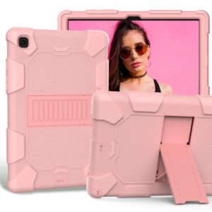 For Samsung Galaxy Tab A7 (2020) T500/T505 Shockproof Two-Color Silicone Protective Case with Holder(Rose Gold + Rose Gold) (OEM)