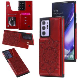 For Samsung Galaxy Note 20 Ultra Flower Embossing Pattern Shockproof Protective Case with Holder & Card Slots & Photo Frame(Red) (OEM)