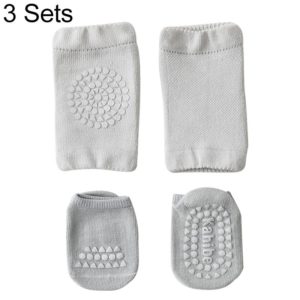 Summer Children Knee Pads Baby Floor Socks Baby Non-Slip Crawling Sports Protection Suit S 0-1 Years Old(Light Gray) (OEM)