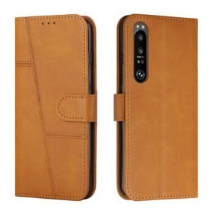 For Sony Xperia 1 III Stitching Calf Texture Buckle Leather Phone Case(Yellow) (OEM)