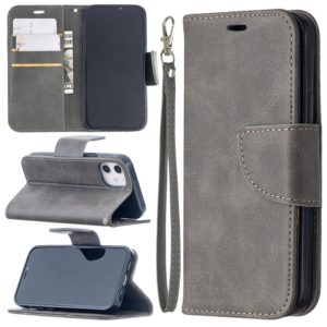 For iPhone 12 mini Retro Lambskin Texture Pure Color Horizontal Flip PU Leather Case, with Holder & Card Slots & Wallet & Lanyard(Grey) (OEM)