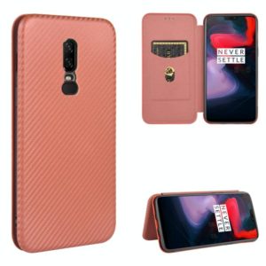 For OnePlus 6 Carbon Fiber Texture Horizontal Flip TPU + PC + PU Leather Case with Card Slot(Brown) (OEM)