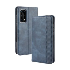 For Huawei P40 Pro+/P40 Pro Plus Magnetic Buckle Retro Crazy Horse Texture Horizontal Flip Leather Case , with Holder & Card Slots & Photo Frame(Blue) (OEM)
