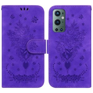 For OnePlus 9 Pro Butterfly Rose Embossed Leather Phone Case(Purple) (OEM)