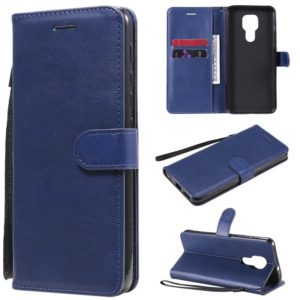 For Motorola Moto G9 Play Solid Color Horizontal Flip Protective Leather Case with Holder & Card Slots & Wallet & Photo Frame & Lanyard(Blue) (OEM)
