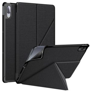 For Lenovo Tab P11 Pro TB-706F Cloth Texture Multi-folding Horizontal Flip PU Leather Shockproof Case with Holder & Sleep / Wake-up Function(Black) (OEM)