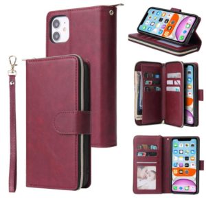 For iPhone 11 Zipper Wallet Bag Horizontal Flip PU Leather Case with Holder & 9 Card Slots & Wallet & Lanyard & Photo Frame(Wine Red) (OEM)