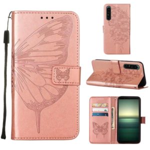 For Sony Xperia 1 IV Embossed Butterfly Leather Phone Case(Rose Gold) (OEM)