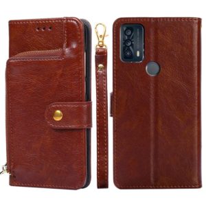 For TCL 20B Zipper Bag Leather Phone Case(Brown) (OEM)