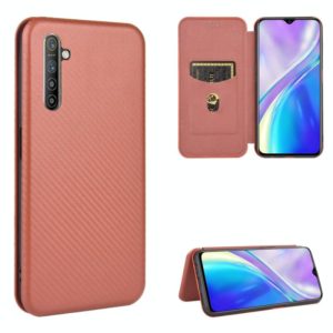 For OPPO Realme XT / X2 / K5 Carbon Fiber Texture Horizontal Flip TPU + PC + PU Leather Case with Card Slot(Brown) (OEM)