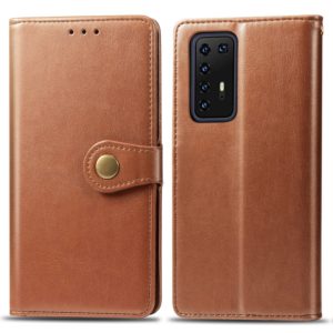 For Huawei P40 Pro Retro Solid Color Leather Buckle Phone Case with Lanyard & Photo Frame & Card Slot & Wallet & Stand Function(Brown) (OEM)